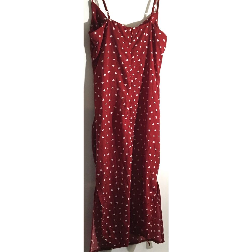 Nasty Gal Slip Dress Women's Sz 6 Red & White Hearts Strappy Draped Neck Light - Picture 7 of 8